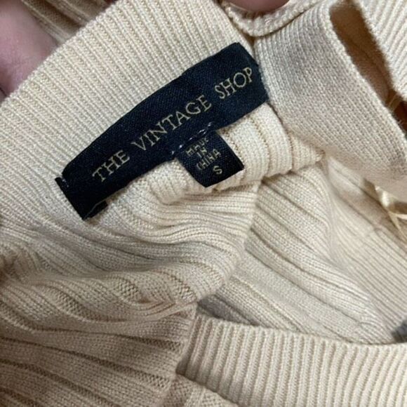 The Vintage Shop off shoulder ribbed tan mini sweater dress | Sz S - Picture 3 of 5